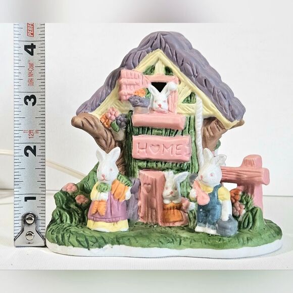 Lighted Porcelain Bunny Tidy Treehouse Figurine Home Decor - Picture 8 of 13